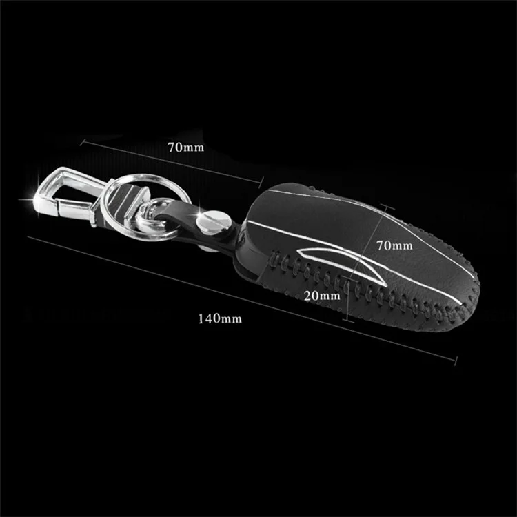Genuine Leather Stitching Remote Key Fob Pocket Holder for Tesla Model S - White