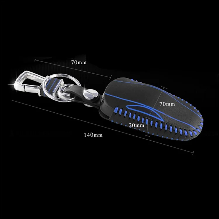 Genuine Leather Stitching Remote Key Fob Pocket Bag for Tesla Model S - Blue