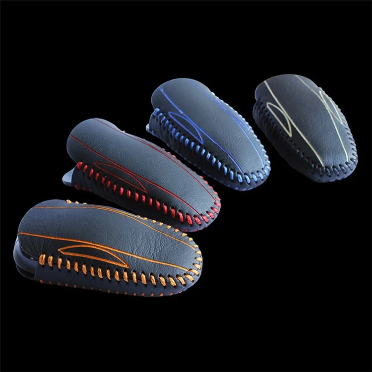 Genuine Leather Stitching Remote Key Fob Pocket Bag for Tesla Model S - Blue