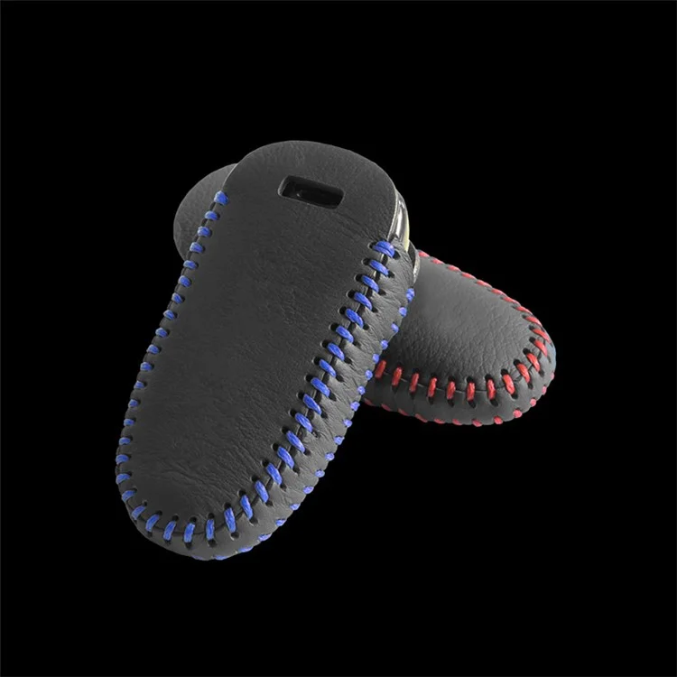 Genuine Leather Stitching Remote Key Fob Pocket Bag for Tesla Model S - Blue