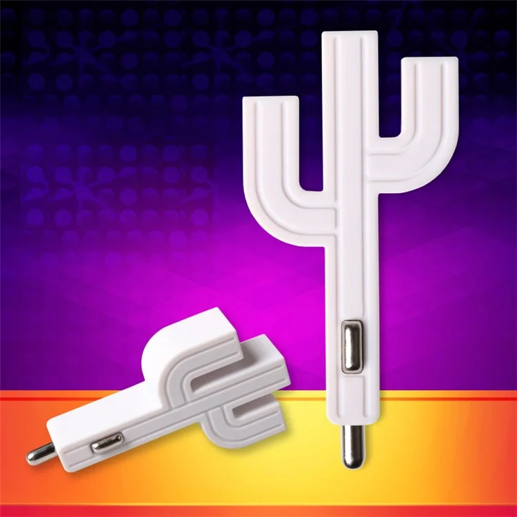 VOJO Cute Cartoon Cactus Three Ports 3.1A Output Car Charger for iPhone iPad Samsung etc. - White