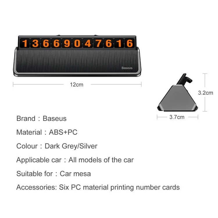 BASEUS Temporary Parking Card Phone Number Card Plate Car Sticker - Dark Grey