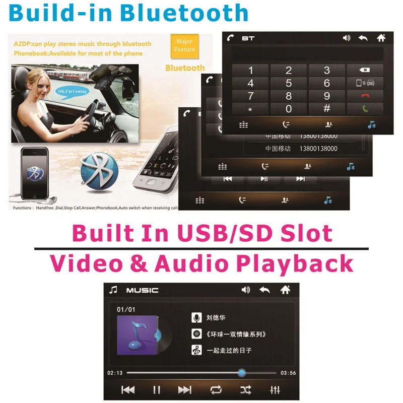 2-DIN 7-Zoll Touchscreen Bluetooth-fähiger Auto-MP5-Player, unterstützt Rückfahrkamera / UKW-Radio