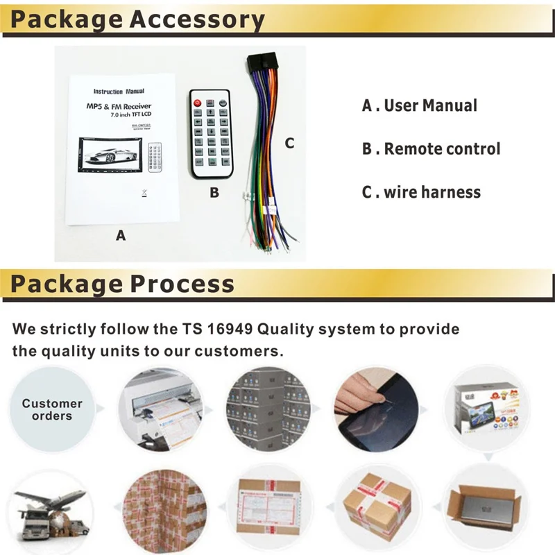 2-DIN 7-Zoll Touchscreen Bluetooth-fähiger Auto-MP5-Player, unterstützt Rückfahrkamera / UKW-Radio
