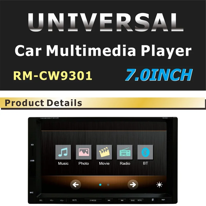 2-DIN 7-Zoll Touchscreen Bluetooth-fähiger Auto-MP5-Player, unterstützt Rückfahrkamera / UKW-Radio