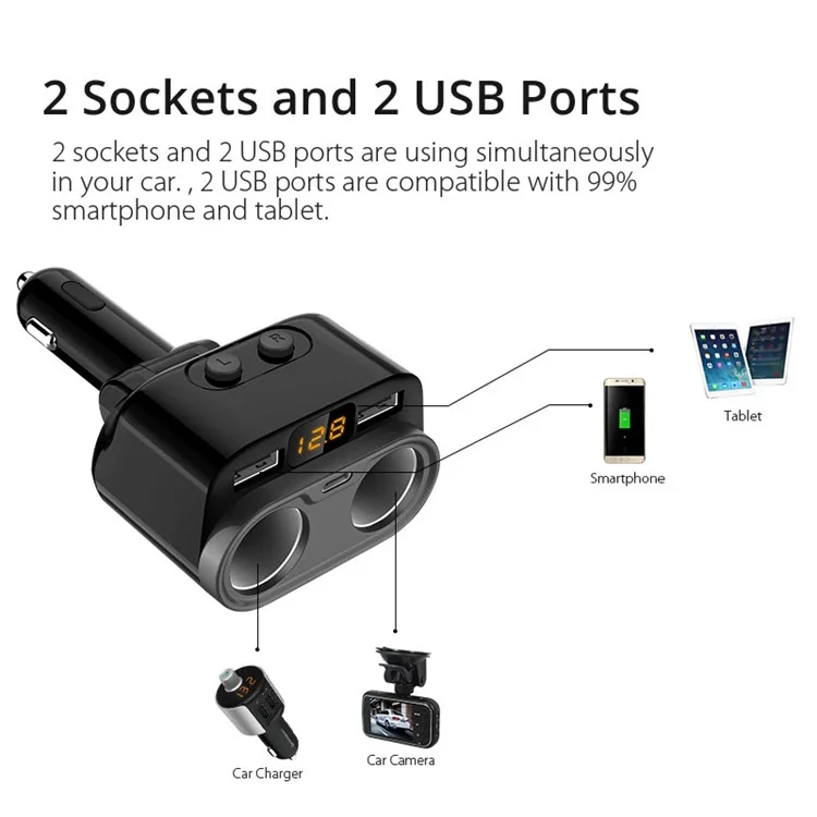 4.8A Dual USB Car Charger LCD Affichage 12-24V Type-cle