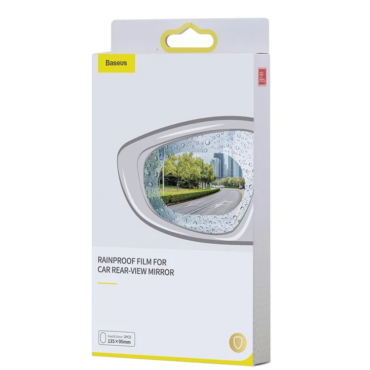 2Pcs/Pack BASEUS Oval Shape Car Rearview Mirror Film Anti-Fog Rainproof Anti-Glare Film - Transparent/Size: 135x95mm