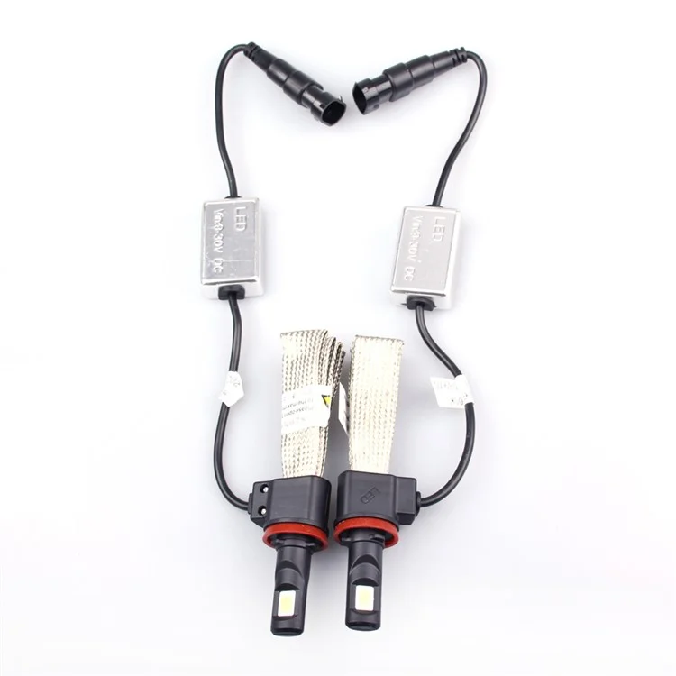 One Pair H11 S7 6000K LED Headlight Bulbs with Flexible Copper Braid 30W 3200LM (H11-6000K-A )