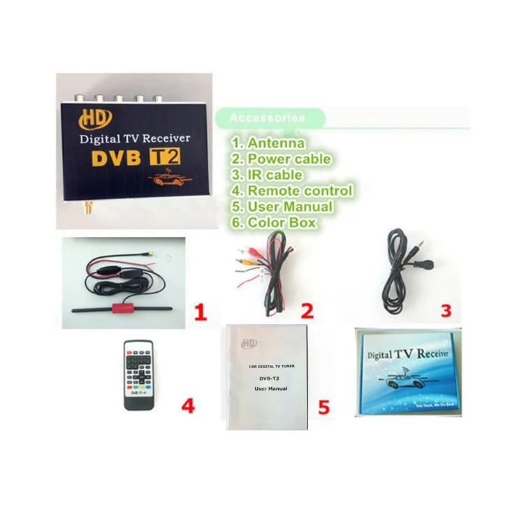 One Tuner Car DVB-T2 HD Digital TV Receiver Support 60KM/H - Black