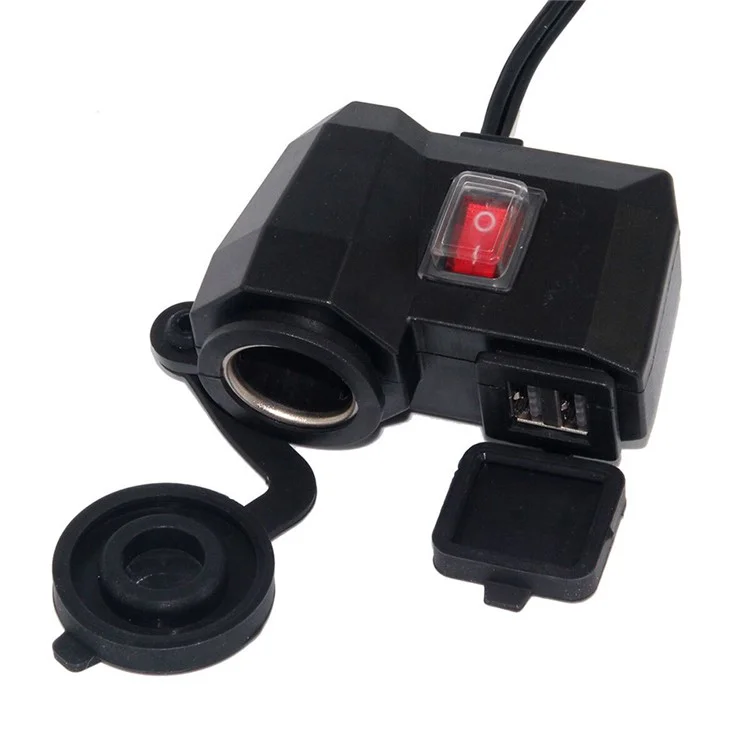 MC202 Waterproof Motorcycle 12V GPS Cigarette Lighter Dual USB Power Socket Charger
