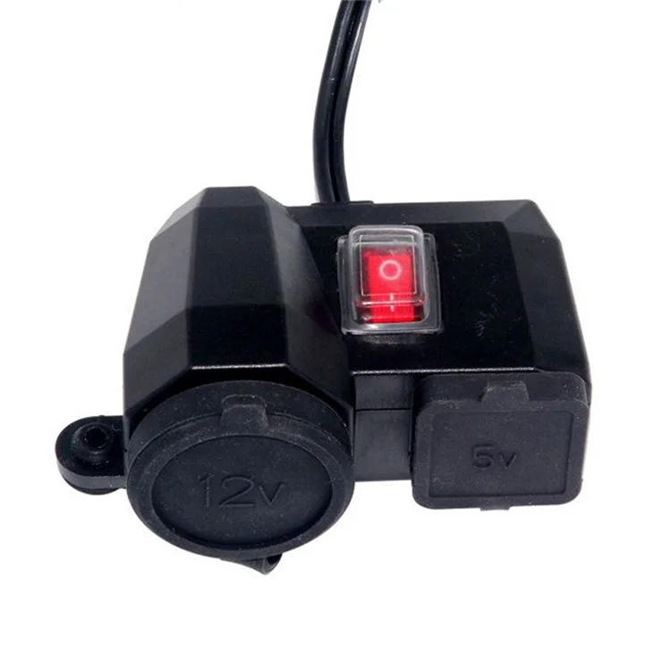 MC202 Waterproof Motorcycle 12V GPS Cigarette Lighter Dual USB Power Socket Charger