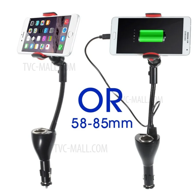 Car Cigarette Lighter Dual USB Charger Mount Holder for Smartphones, Max Clamp Opening: 10cm