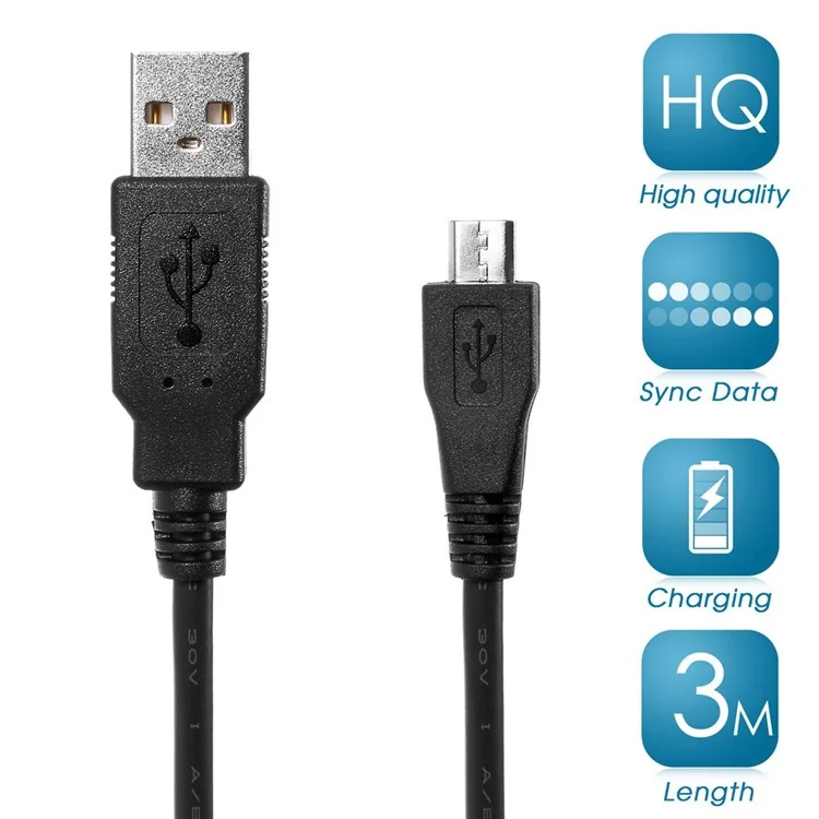 3M Micro USB 2.0 Data Sync Caber Cabo Cabo Para Samsung HTC LG Sony Huawei - Preto (em Estoque)