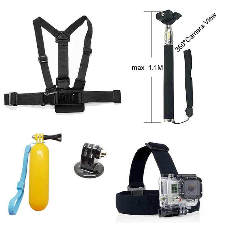 5 in 1 Accessories Kit with Chest Belt, Headstrap, Floating Bobber Handy Grip for GoPro Hero 4/3+/3/2/1 SJ4000/5000/6000/Xiaomi Yi