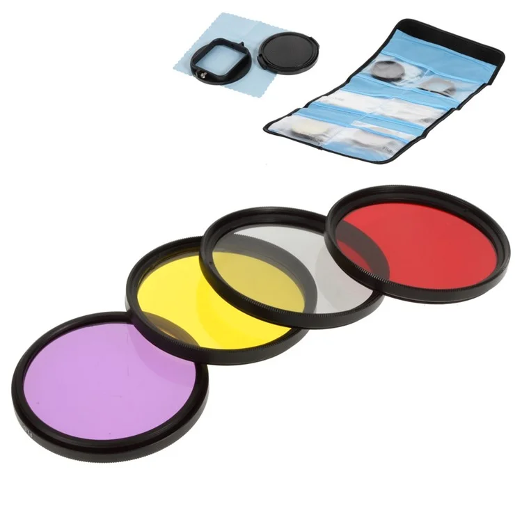 52mm Filter Lens Kit with 4Pcs Filters + Adapter Ring for GoPro Hero 3+ Waterproof Housing