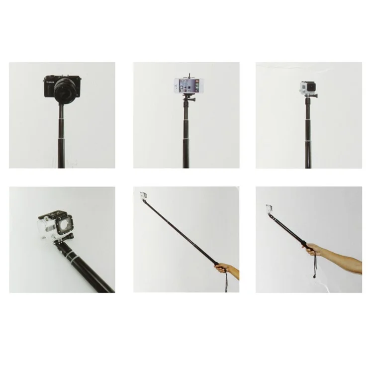 Extension Pole Monopod Selfie Stick with Mount Adapter for GoPro Hero 4/3+/3/2/1 SJ4000/SJ5000/SJ6000 Xiaomi Yi - Black