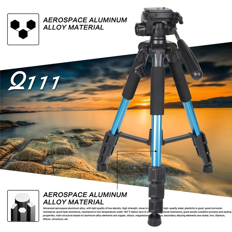 ZOMEI Q111 Professional Aluminium Tripod Stand for DSLR Camera - Blue