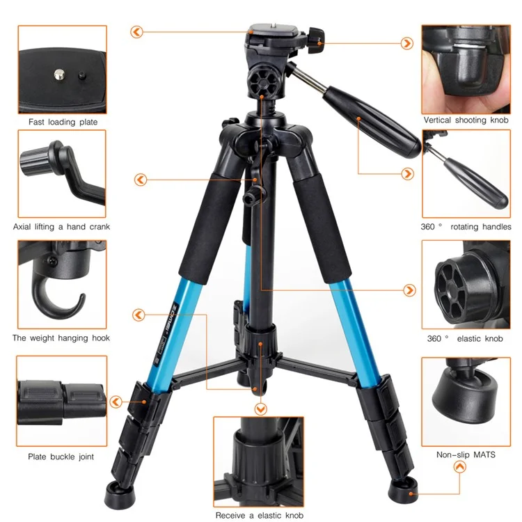 ZOMEI Q111 Professional Aluminium Tripod Stand for DSLR Camera - Blue