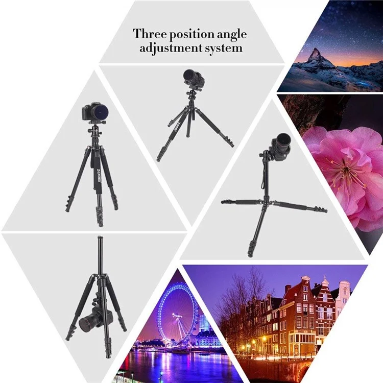 ZOMEi Q555 Lightweight Professional Alluminum Alloy Camera Tripod with 360 Ball - Black