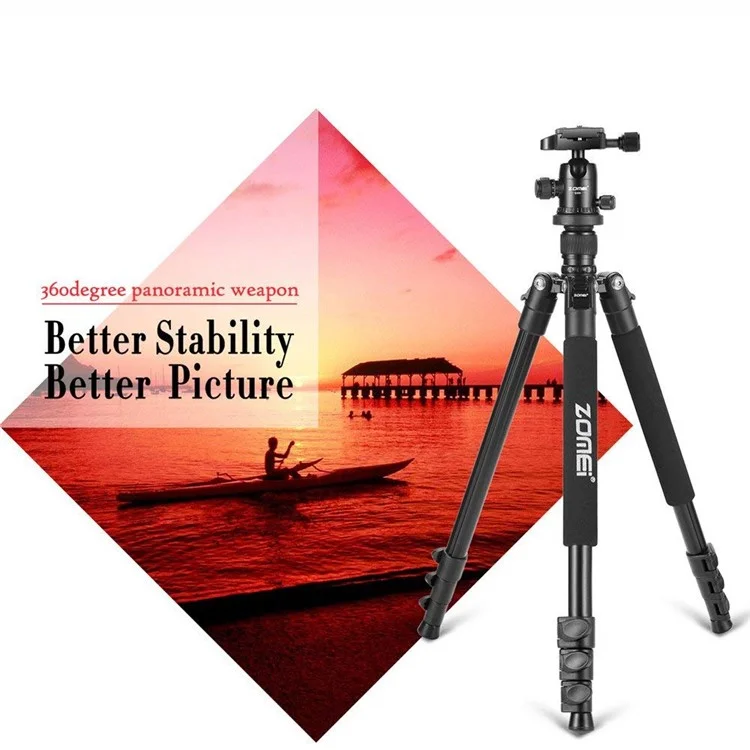 ZOMEi Q555 Lightweight Professional Alluminum Alloy Camera Tripod with 360 Ball - Black