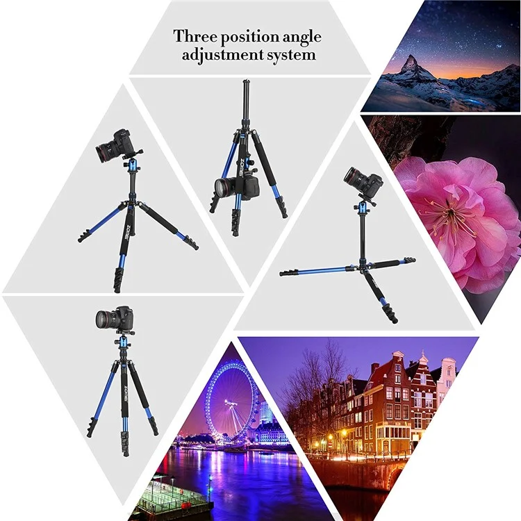 ZOMEi Q555 Lightweight Professional Alluminum Alloy Camera Tripod with 360 Ball - Blue