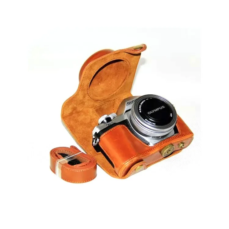 Защитный чехол из искусственной кожи PU + ремень для цифровой камеры Olympus OM-D E-M10 Mark II / E-M10 / E-M10 MarkIII - коричневый