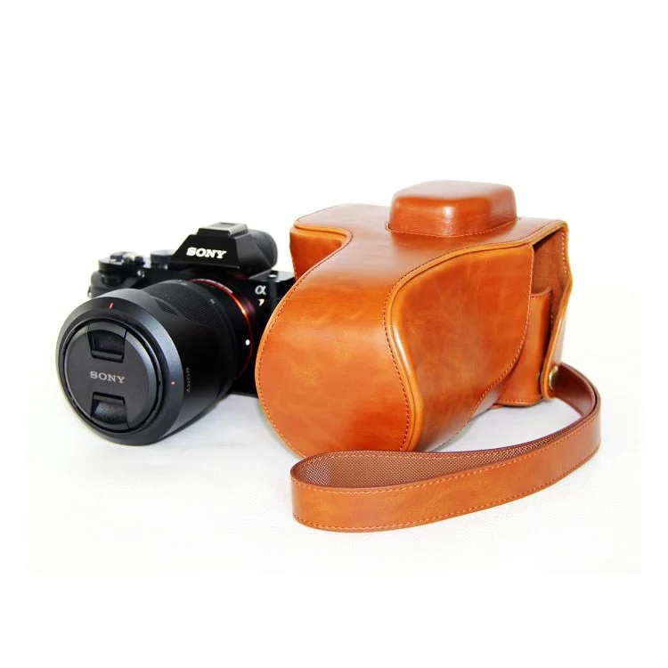 For Sony Alpha A72/ A7R2 /A7S2 PU Leather Camera Protective Bag + Strap - Brown