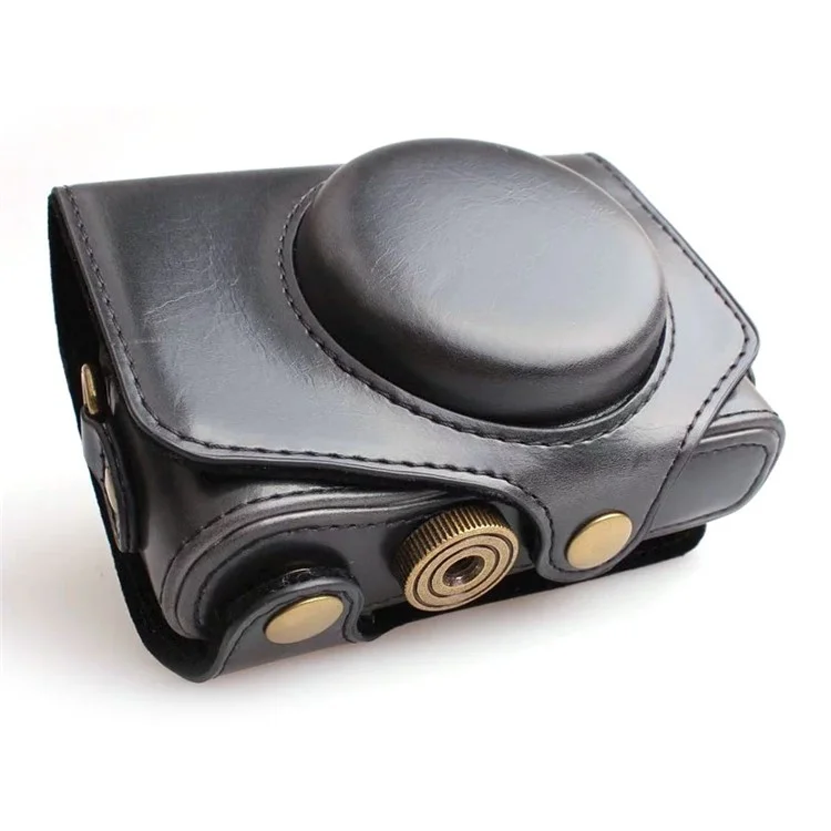PU Leather Camera Protective Case with Shoulder Strap for Canon SX720/ SX700/ SX730 - Black