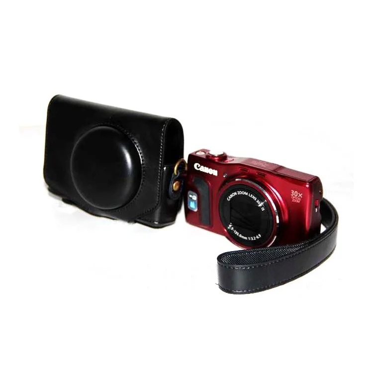 PU Leather Camera Protective Case with Shoulder Strap for Canon SX720/ SX700/ SX730 - Black