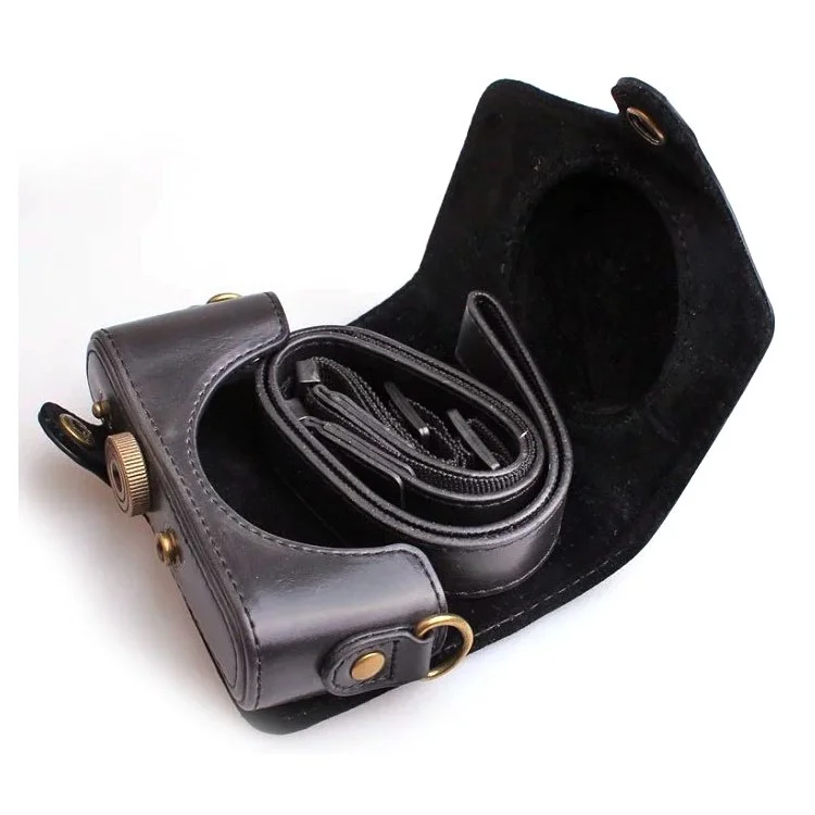 PU Leather Camera Protective Case with Shoulder Strap for Canon SX720/ SX700/ SX730 - Black
