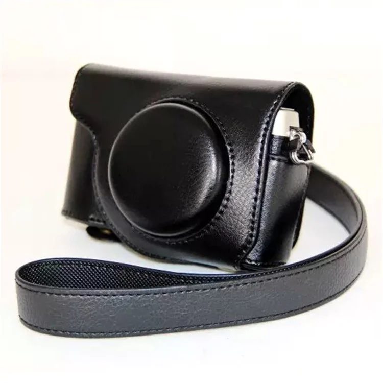 Protective Leather Camera Case with Shoulder Strap for Olympus SH-2/SH-1 - Black