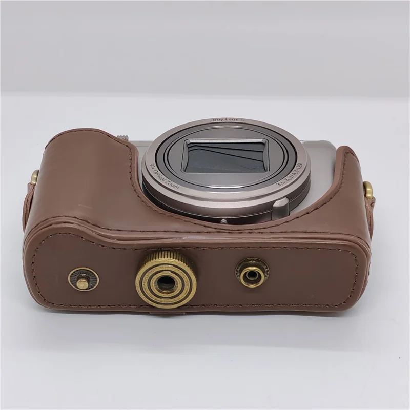PU Leather Camera Protective Pouch + Shoulder Strap for Sony HX60/HX50/HX30 - Coffee