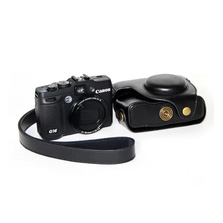 PU Leather Camera Protective Case Bag with Shoulder Strap for Canon PowerShot G15/G16 - Black