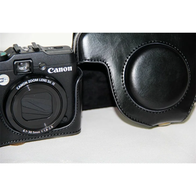 PU Leather Camera Protective Case Bag with Shoulder Strap for Canon PowerShot G15/G16 - Black