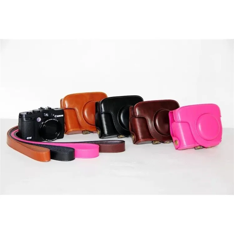 PU Leather Camera Protective Case Bag with Shoulder Strap for Canon PowerShot G15/G16 - Black
