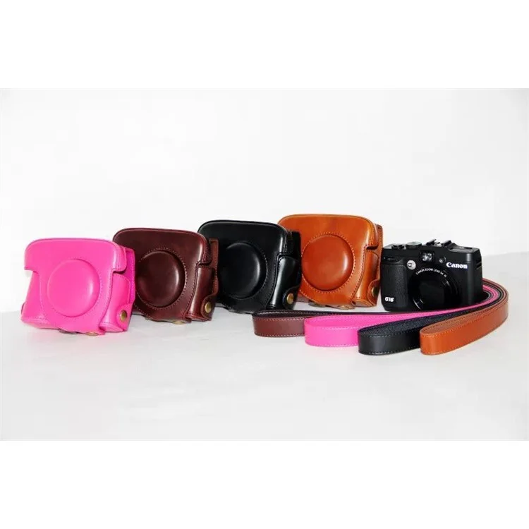 PU Leather Camera Protective Case Bag with Shoulder Strap for Canon PowerShot G15/G16 - Black