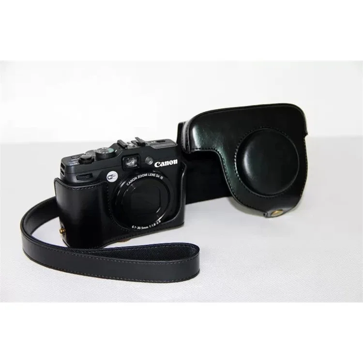 PU Leather Camera Protective Case Bag with Shoulder Strap for Canon PowerShot G15/G16 - Black
