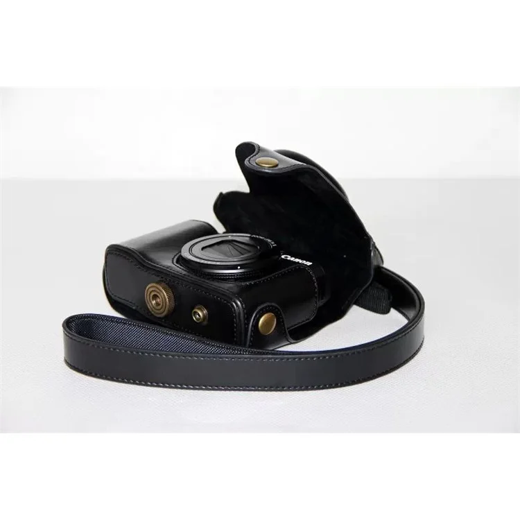 PU Leather Camera Protective Case Bag with Shoulder Strap for Canon PowerShot G15/G16 - Black