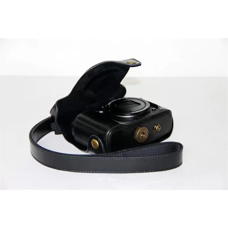 PU Leather Camera Protective Case Bag with Shoulder Strap for Canon PowerShot G15/G16 - Black