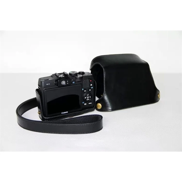 PU Leather Camera Protective Case Bag with Shoulder Strap for Canon PowerShot G15/G16 - Black