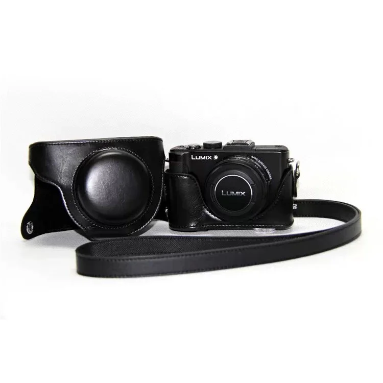 Protective Leather Camera Case with Shoulder Strap for Panasonic LX7 / LX5 / LX3 - Black