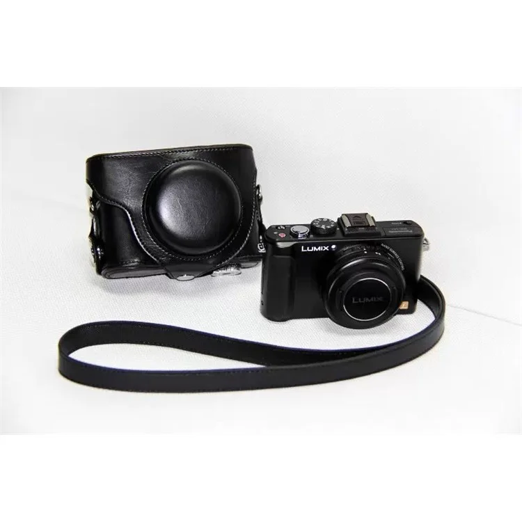 Protective Leather Camera Case with Shoulder Strap for Panasonic LX7 / LX5 / LX3 - Black