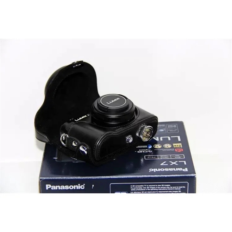 Protective Leather Camera Case with Shoulder Strap for Panasonic LX7 / LX5 / LX3 - Black
