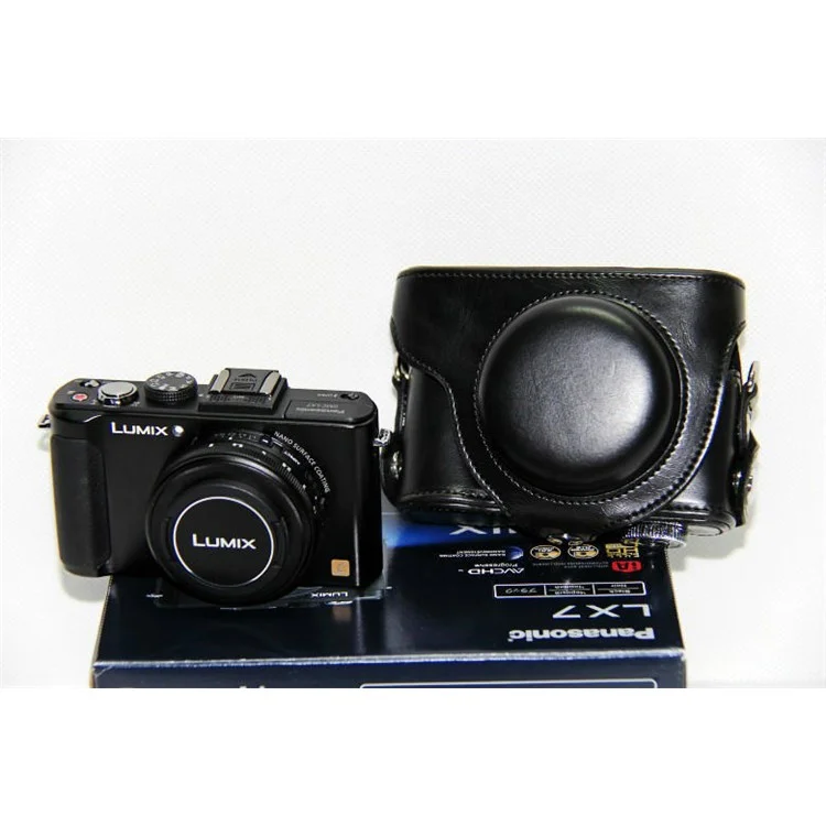 Protective Leather Camera Case with Shoulder Strap for Panasonic LX7 / LX5 / LX3 - Black