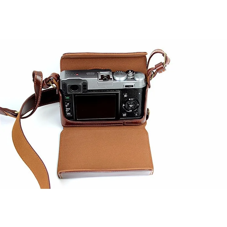 Leather Camera Protective Case Bag with Shoulder Strap for Fujifilm X100/X100S/X100M/X100T - Brown