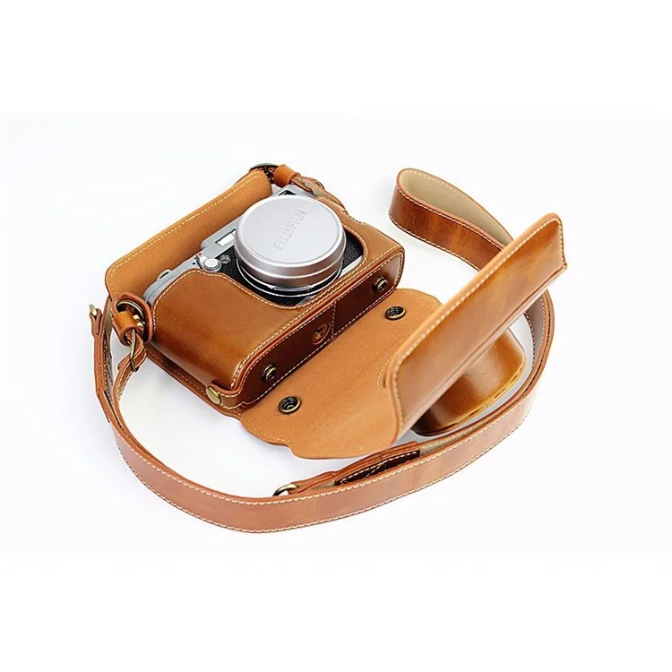 Leather Camera Protective Case Bag with Shoulder Strap for Fujifilm X100/X100S/X100M/X100T - Brown