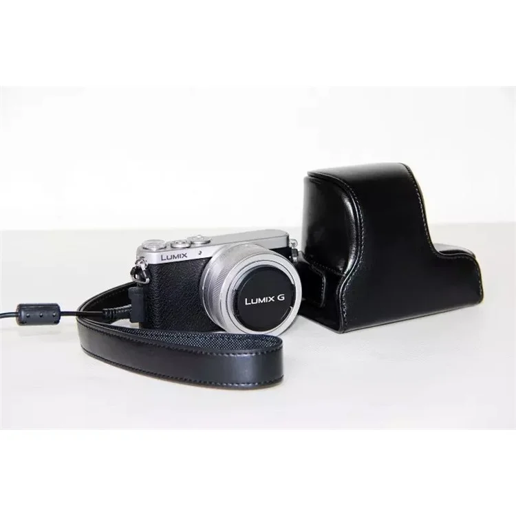Protective Leather Camera Case Bag with Shoulder Strap for Panasonic Lumix DMC-GM1/GM2 with 12-32mm Lens - Black