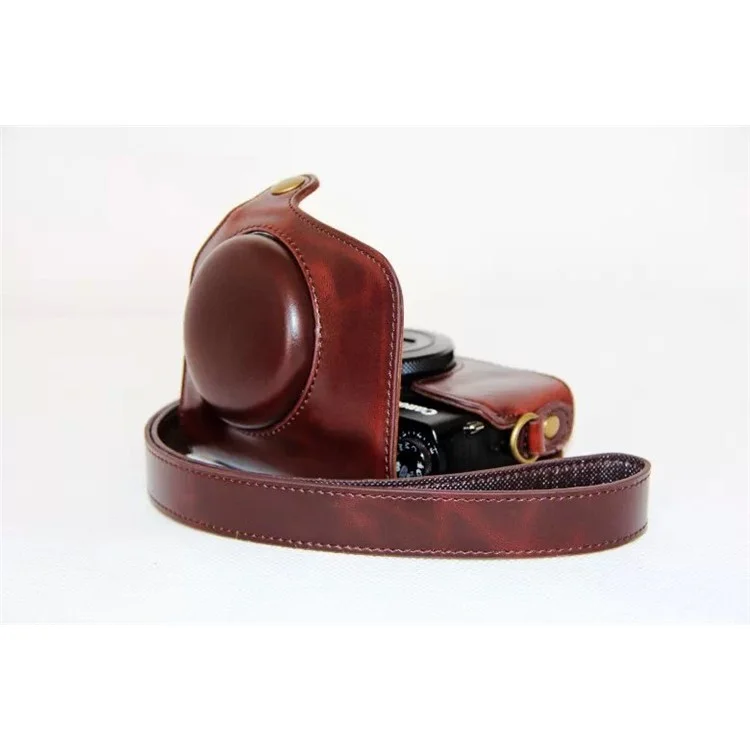 Protective PU Leather Camera Case with Shoulder Strap for Canon G7X - Coffee