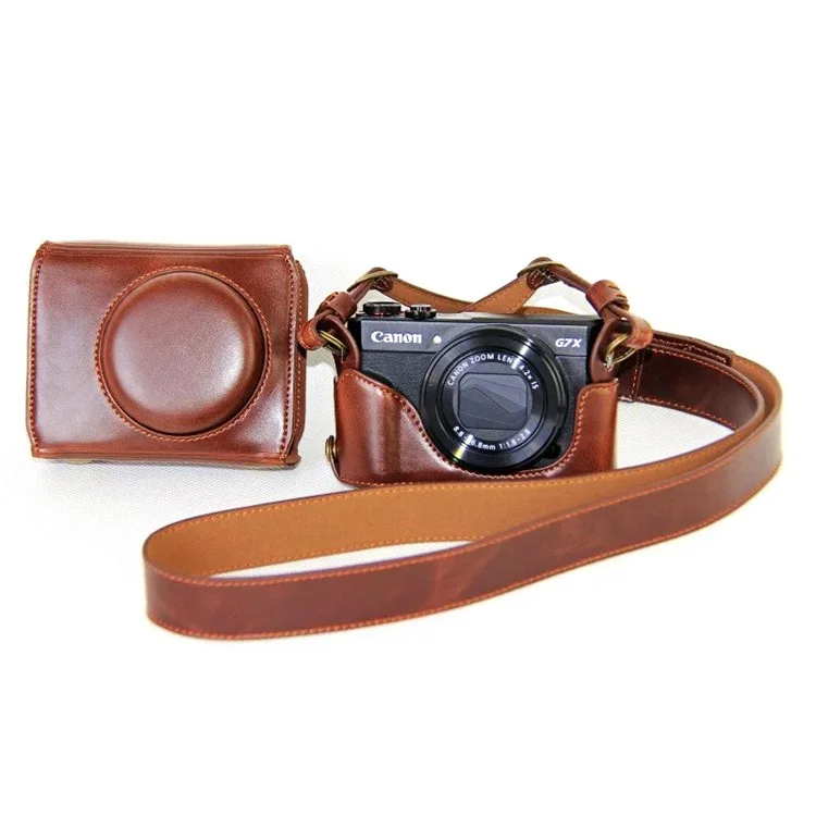 PU Leather Camera Protective Bag + Strap for Canon PowerShot G7X MarkII Digital Camera - Coffee
