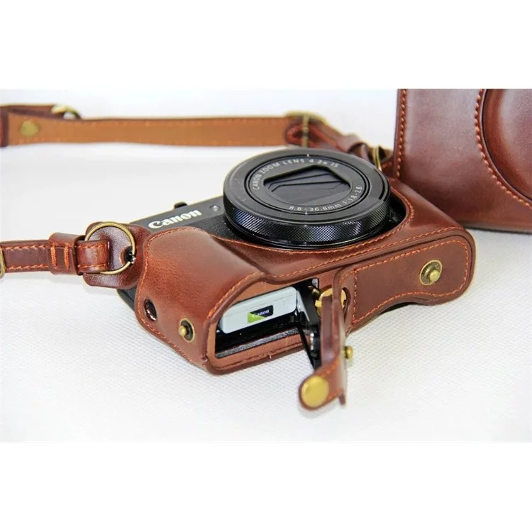 PU Leather Camera Protective Bag + Strap for Canon PowerShot G7X MarkII Digital Camera - Coffee